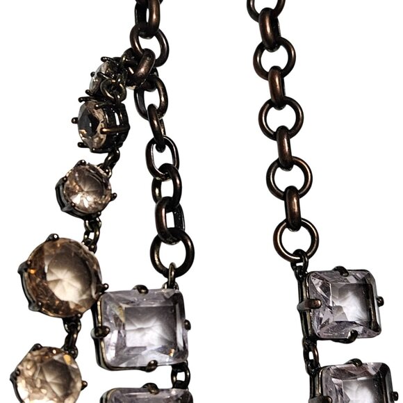 J Crew Statement Necklace Large Amber Clear Stones Fashion Jewelry Women - Picture 3 of 7